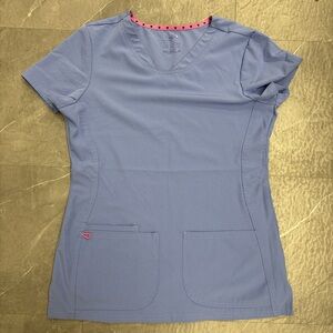 Heart Soul Lavender Short Sleeve Scrub Top with Pink Accents